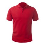 Blank collared shirt mock up template, front  view, isolated on white, plain red t-shirt mockup. Polo tee design presentation for print.